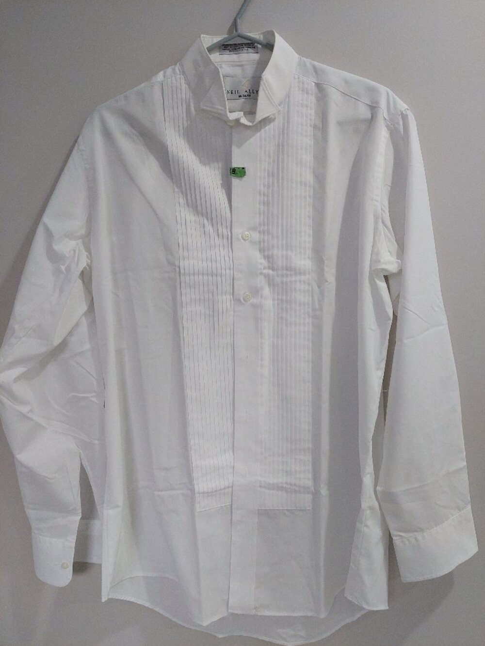 Neil Ally Wing Collar formal Tuxedo Shirt Men's M 34/35 White
